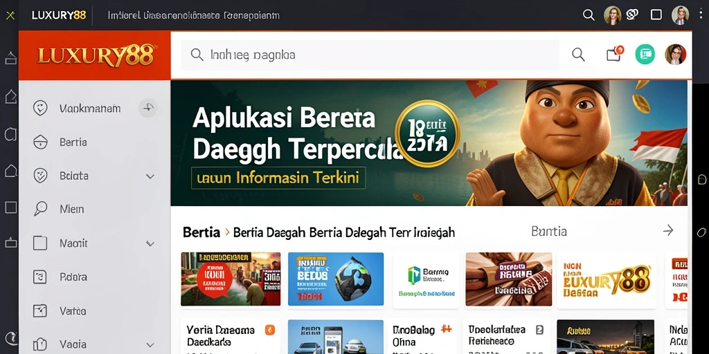 Tampilan antarmuka aplikasi LUXURY88 dengan berita daerah terkini.
