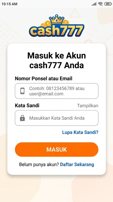 Tampilan halaman login cash777